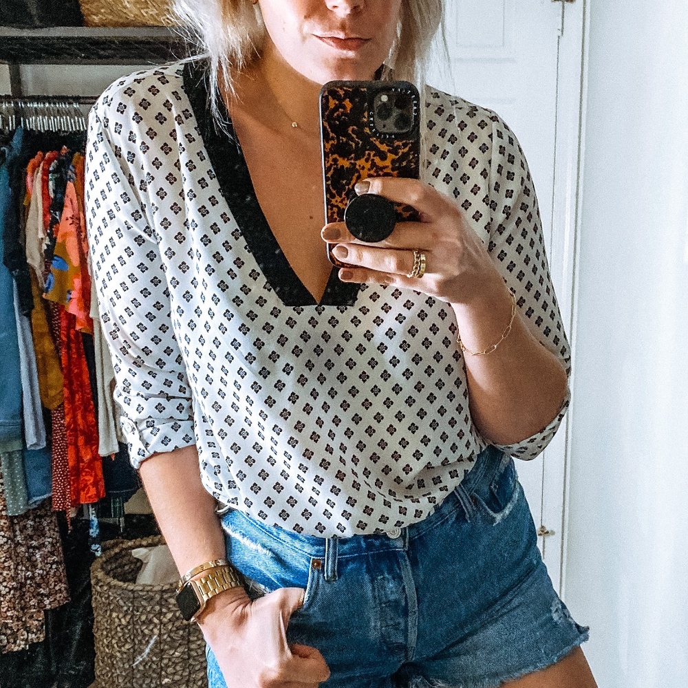 Express ▪️Split Neck Boho Patterned Tunic Blouse